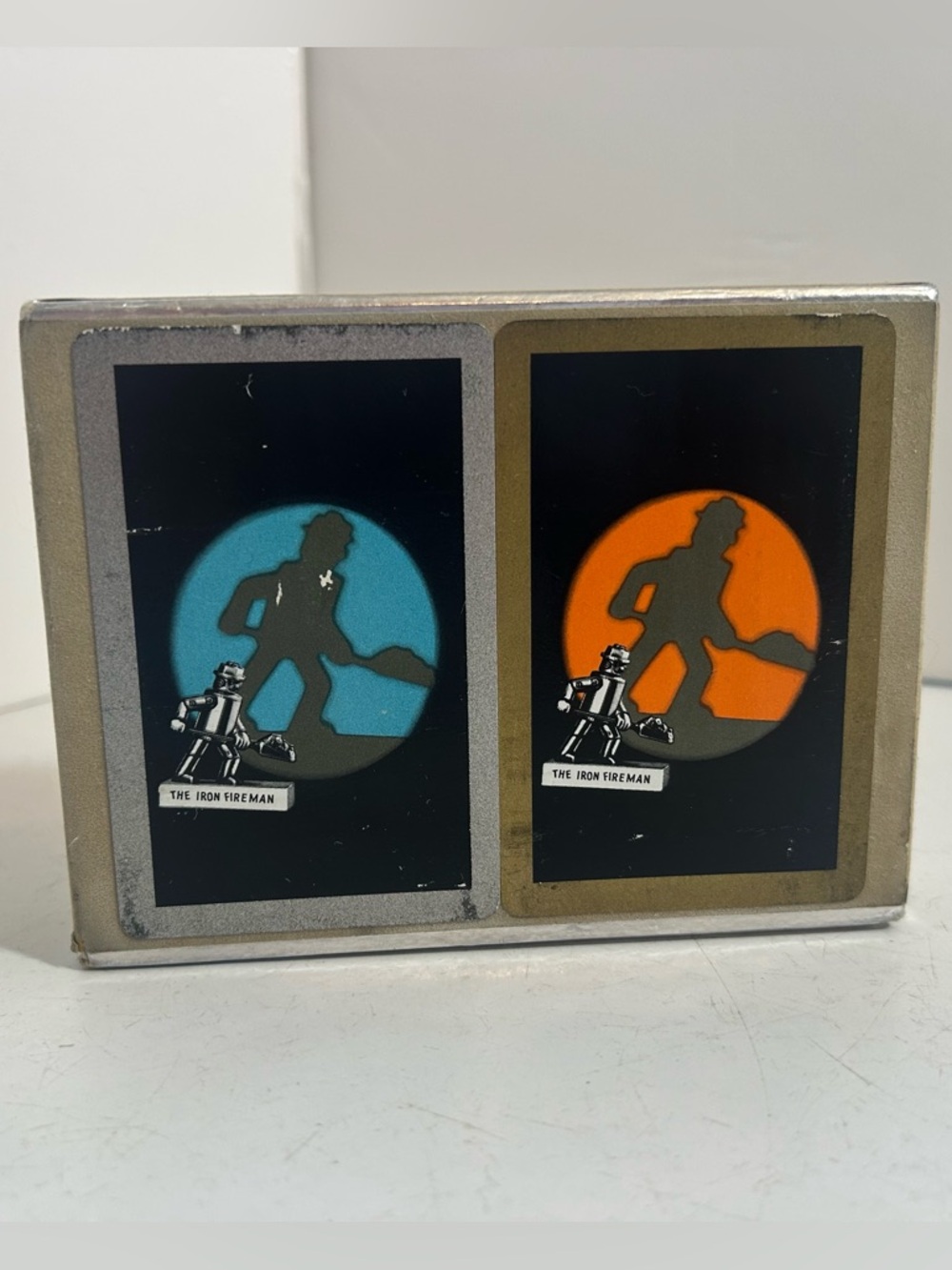 Vintage 1943 The Iron‎ Fireman set of two decks of playing cards with case